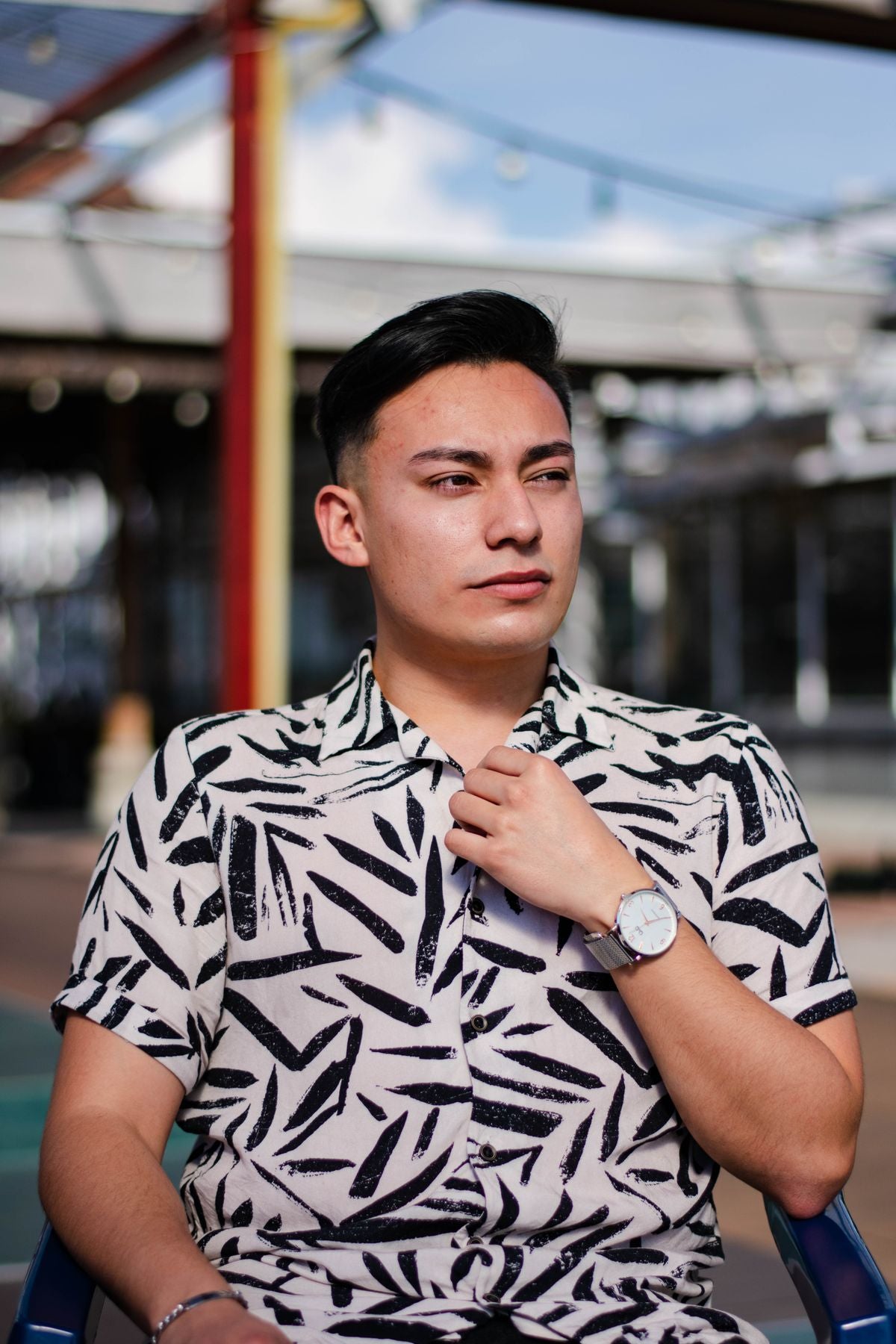 Man wearing a patterned shirt